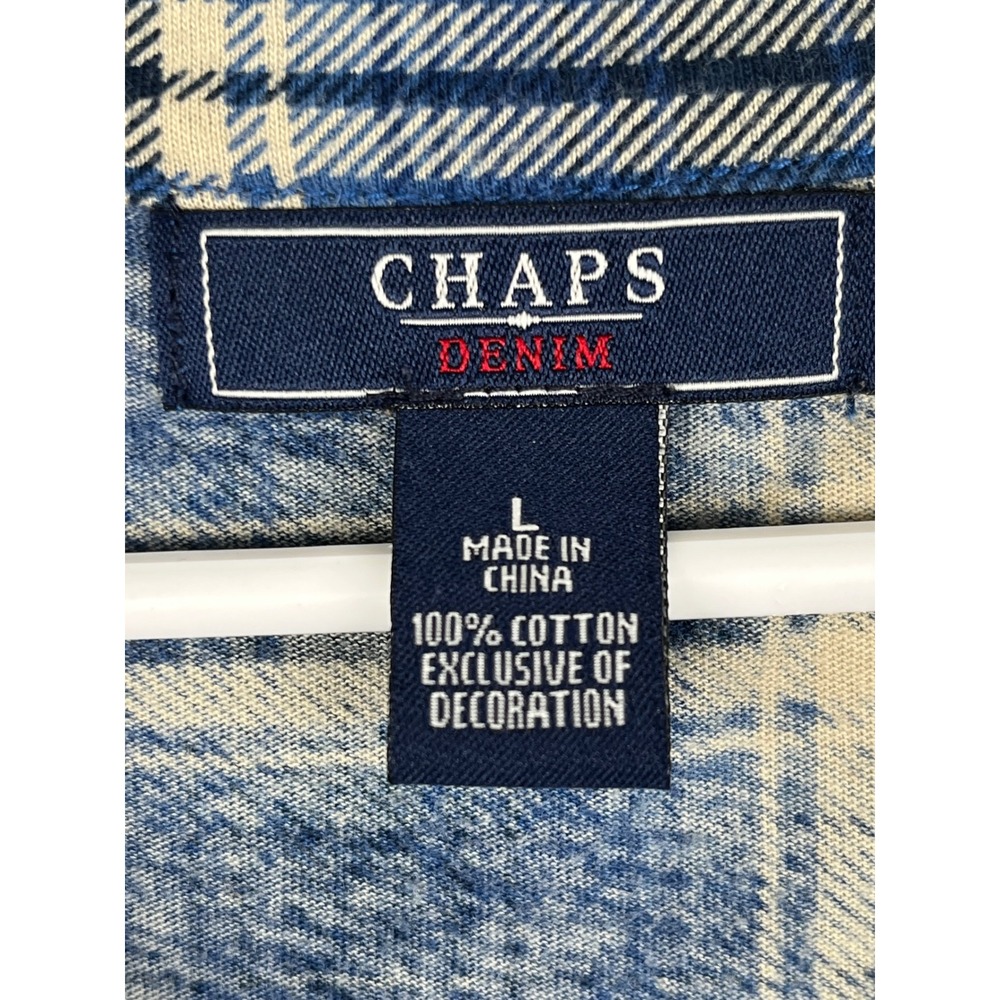 Chaps Denim Plaid Ruffle Lace Up Top Womens Large Blue Long Sleeve Cotton - Picture 3 of 7
